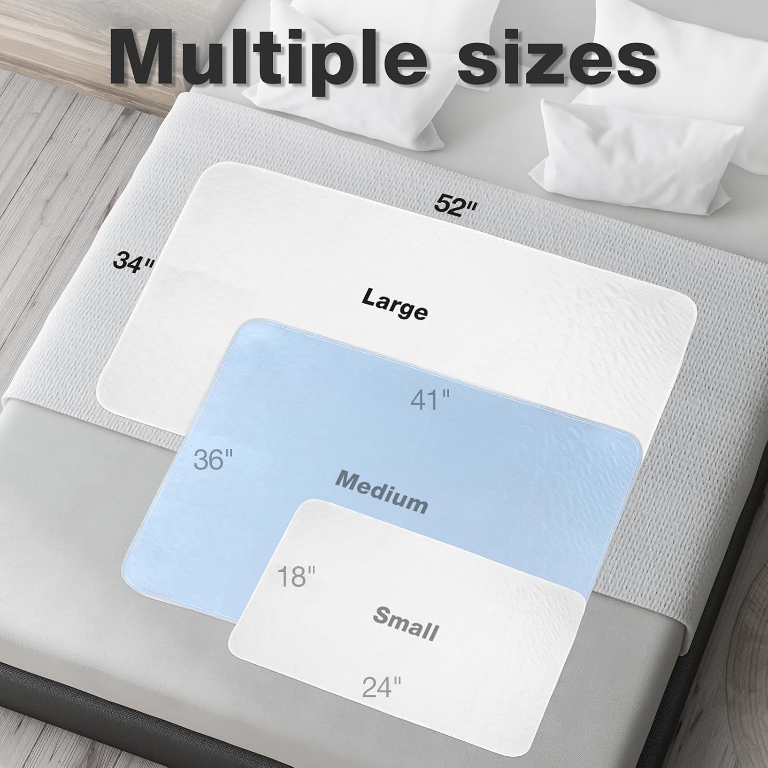 Bed Pads Washable Waterproof, 34" x 52" (3 Pack) Incontinence Bed Pads, Waterproof Bed Pad & Pee Pad, Perfect for Kids, Adults, The Elderly and Pets