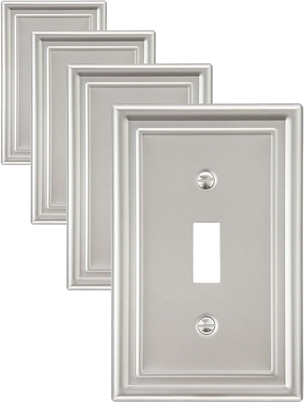4-Pack Single Toggle Wall Plate, Metal Light Switch Cover, Satin Nickel Switch Plate Cover, Midsize, A035 Series