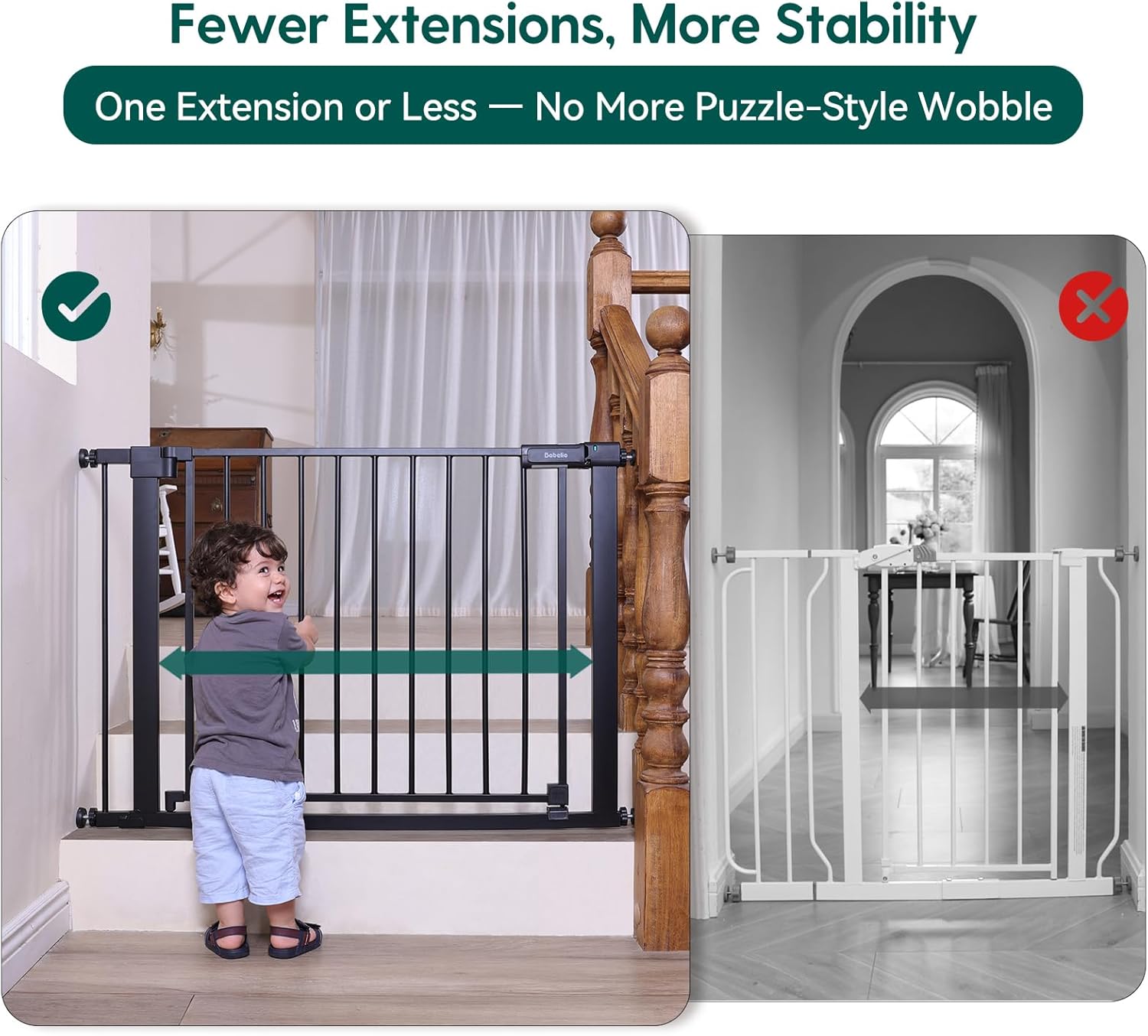 BABELIO Baby Gate for Doorways and Stairs, 36-41" Pet Gate with Wide Walk Thru Door and Lock Indicator, No Drill Pressure Mounted Safety Gate with Double Lock and Self-Closing, Black