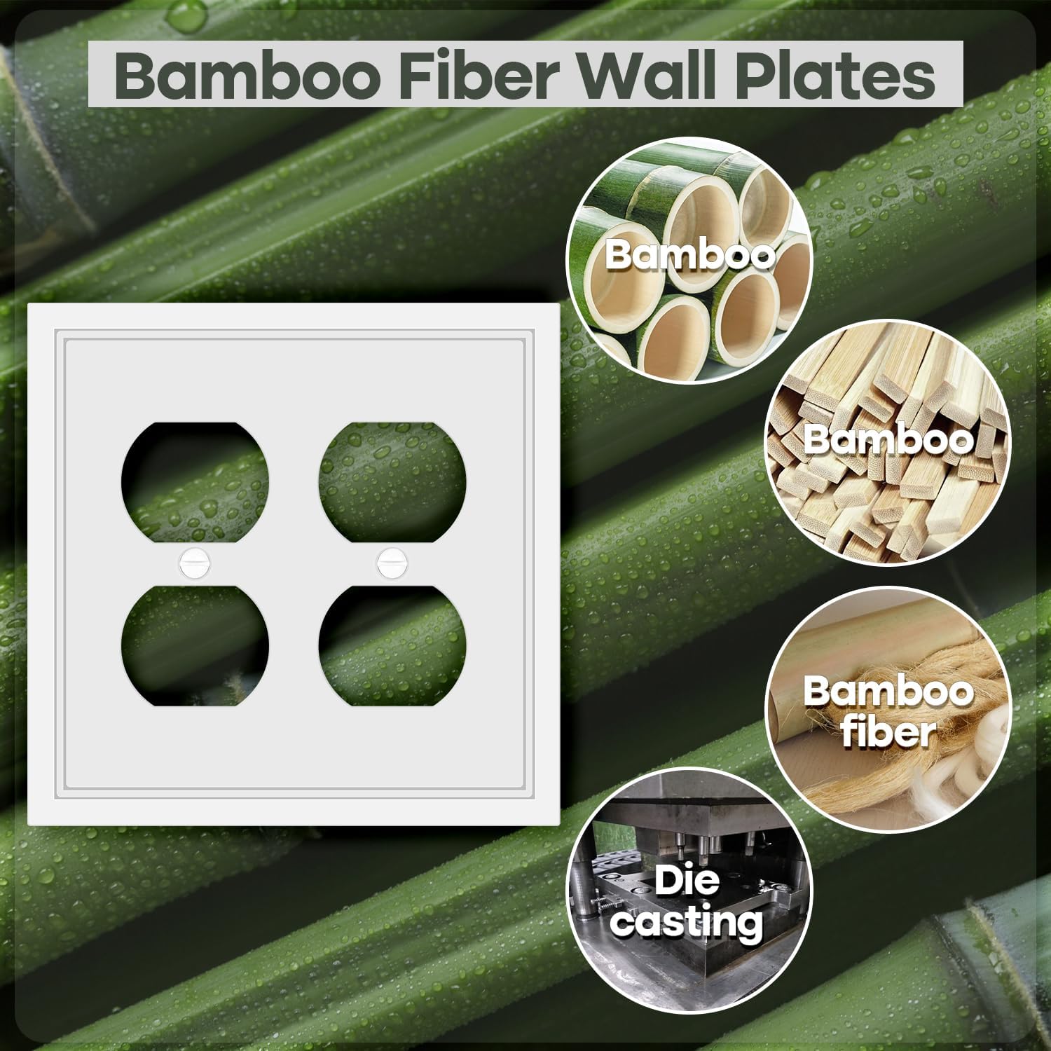 Double Duplex Outlet Cover Wall Plate White Classic Decorative Duplex Receptacle Cover Electrical Switch Plates and Outlet Covers 2-Gang Wall Plates, 2 Pack