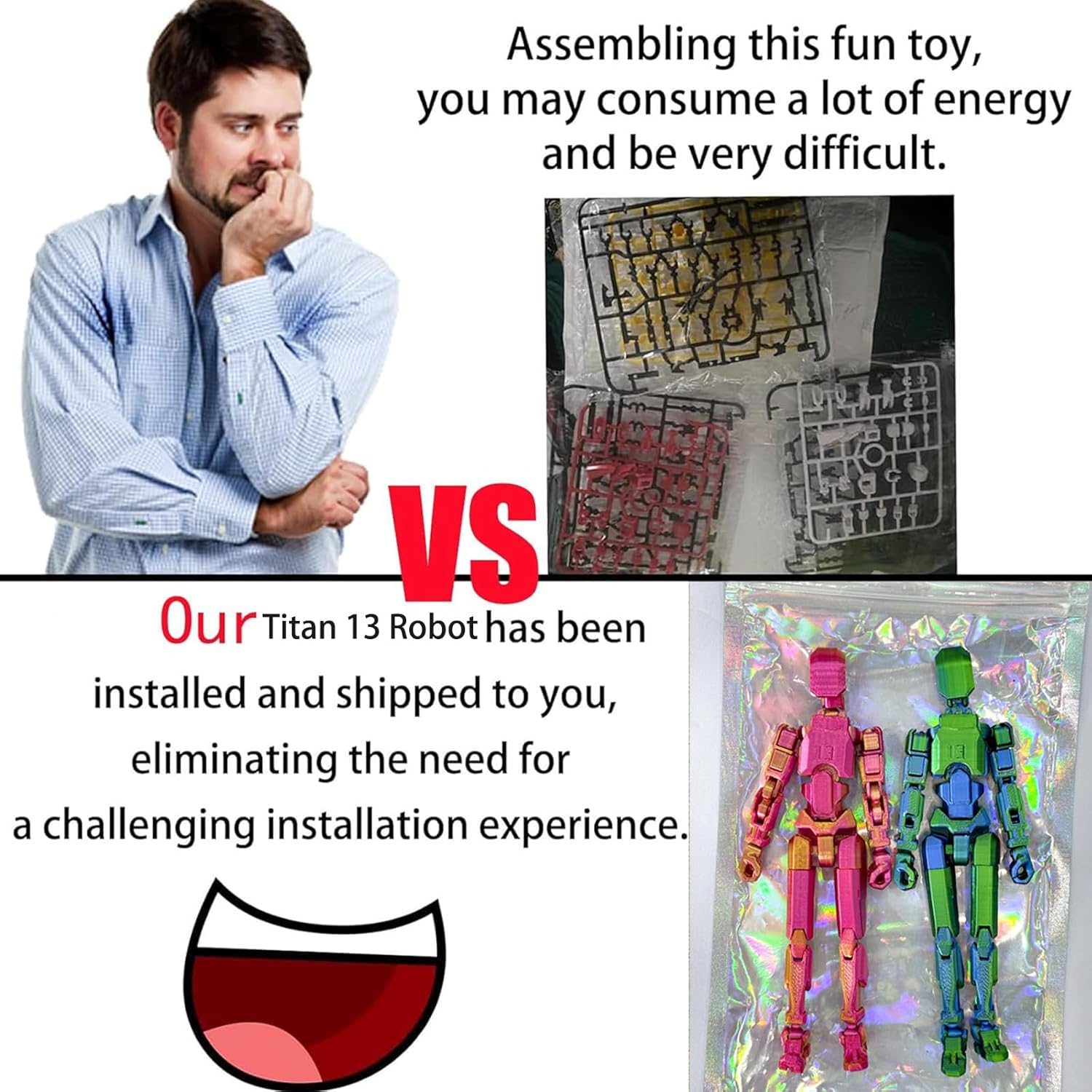 (Assembly Completed) T13 Action Figure Set, Titan 13 Action Figures, 3D Printed Dummy 13 Multi-Jointed Movable Robot Toy, Diy Lucky 13 Action Figure for Kids Adult Christmas Birthday Gifts (B&G)