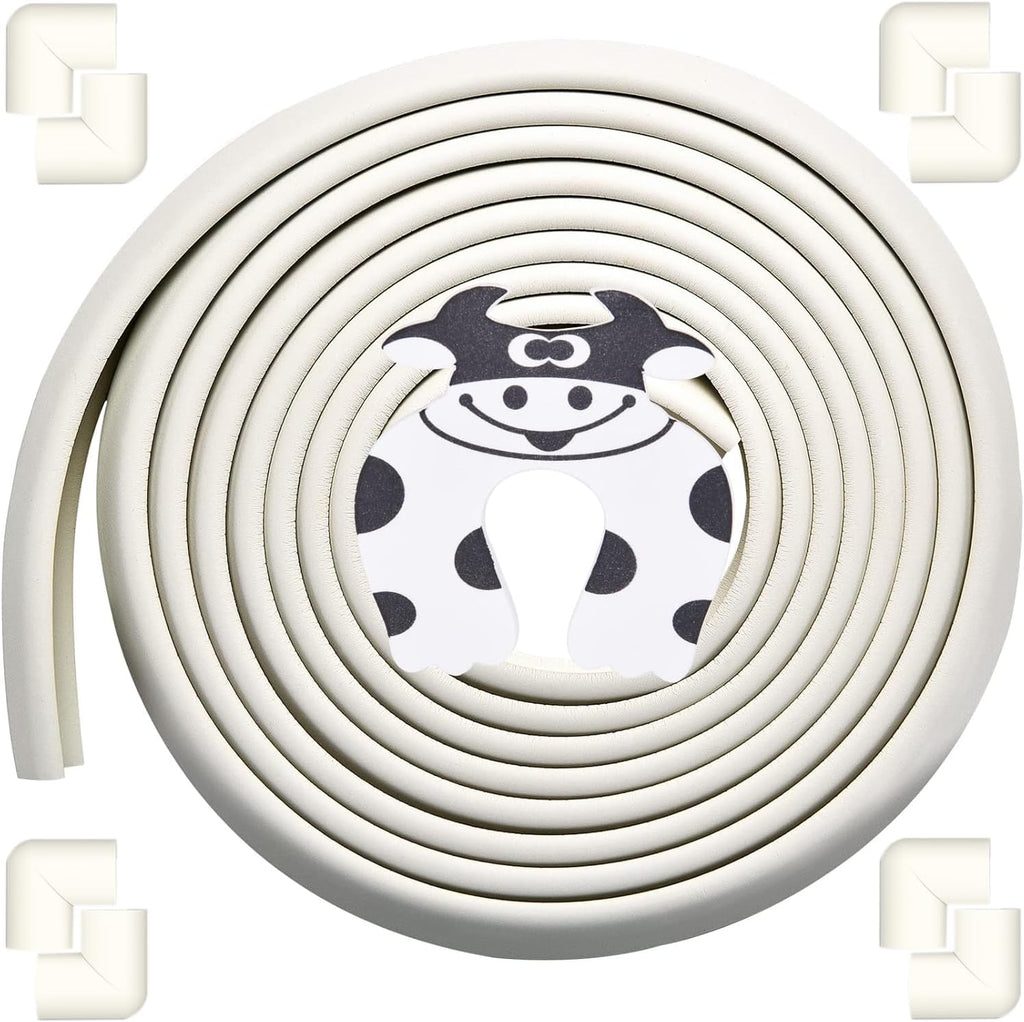 Edge Corner Protector Baby Proofing (Large 20ft Edge 8 Corners), Durable, High Density Rubber Foam, Fireplace Stair Furniture Safety Bumper Guard, 3M Double-Sided Tape, White