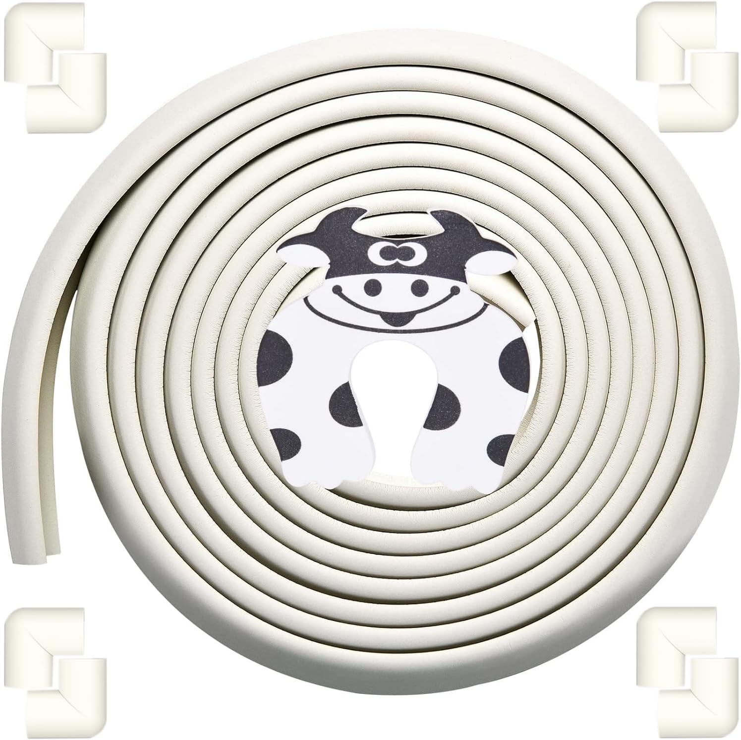 Edge Corner Protector Baby Proofing (Large 20ft Edge 8 Corners), Durable, High Density Rubber Foam, Fireplace Stair Furniture Safety Bumper Guard, 3M Double-Sided Tape, White