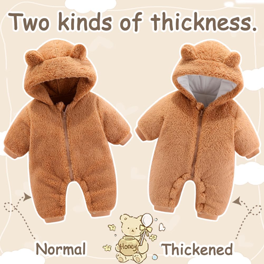 UVIPC Baby Newborn Bear Outfit Fleece Snowsuit Winter Clothes Hooded Jumpsuit Romper for Baby boy girl