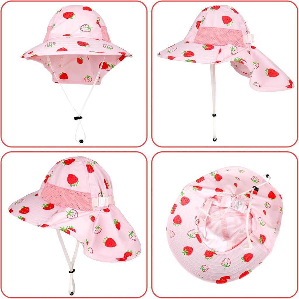 Toddler Baby Sun Hat Kids Summer UPF 50+ for Boys Girls Adjustable Beach Hats with Bucket Wide Brim Age 1-7 Years
