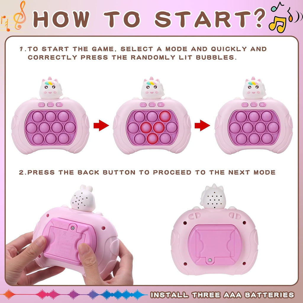 Fast Push Game Pop Fidget Toys for Kids, Fast Push Bubble Game, Quick Push Pop Game for Boys & Girls Age 3-12, Handheld Puzzle Game Sensory Toys Relaxation and Decompression (Pink Unicorn)