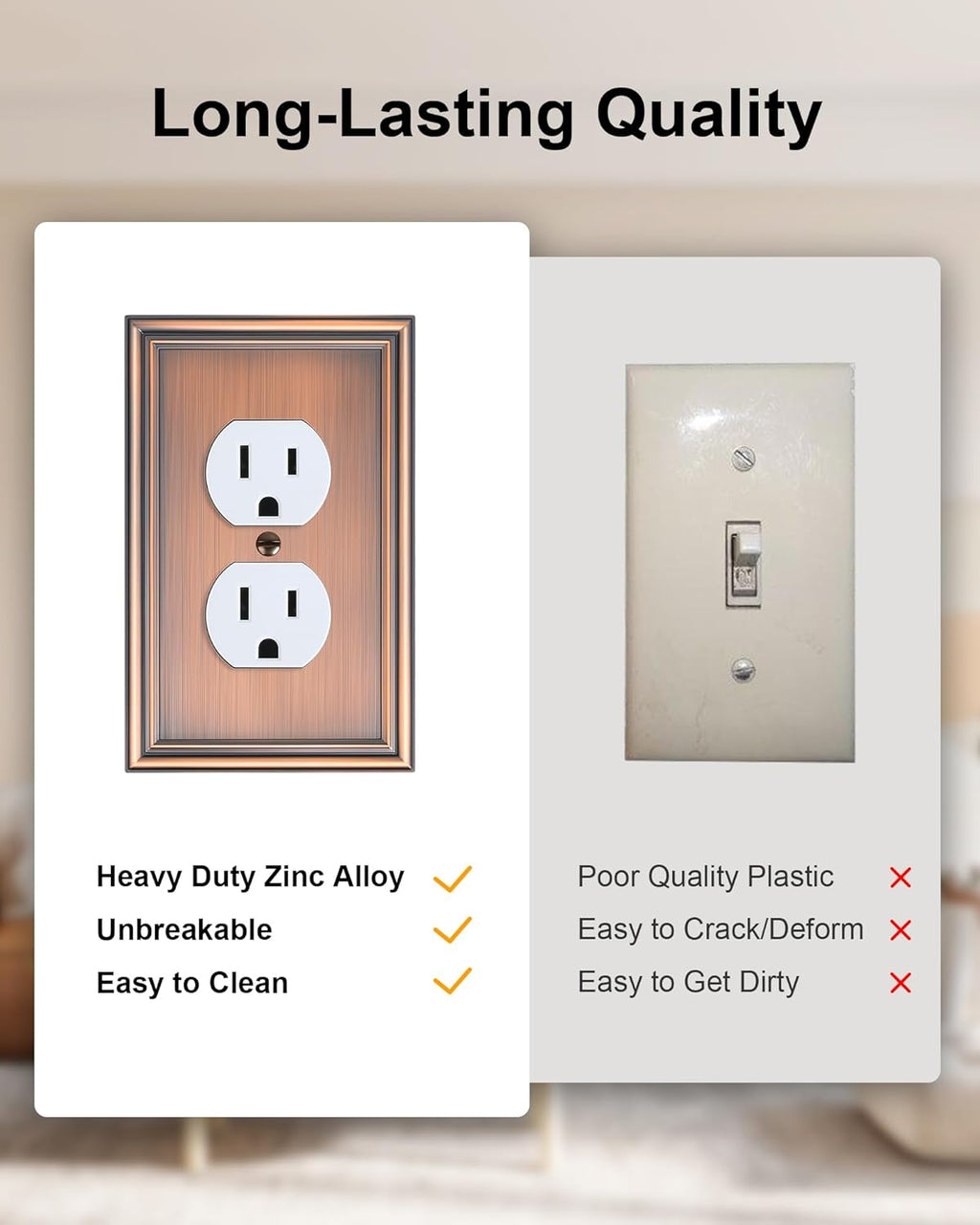 2-Pack Single Duplex Outlet Cover Plate, Decorative Antique Copper Switch Plates and Outlet Covers, Metal Wall Plates for Electrical Outlets, 1 Gang Receptacle Cover, Corrosion Resistant