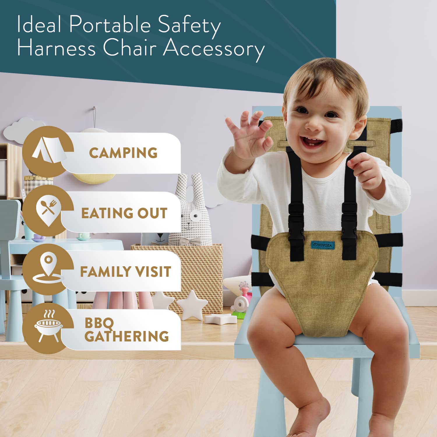 Baby Portable High Chair for Travel | Essential Travel Highchair | Baby Chair Harness