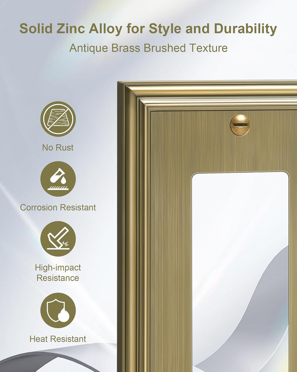 6-Pack Decorator Outlet Cover Plate, Antique Brass Decorative Switch Plates and Outlet Covers, Durable Zinc Alloy Wall Plates for Electrical Outlets, Receptacle, GFCI Outlet, Dimmer Switch