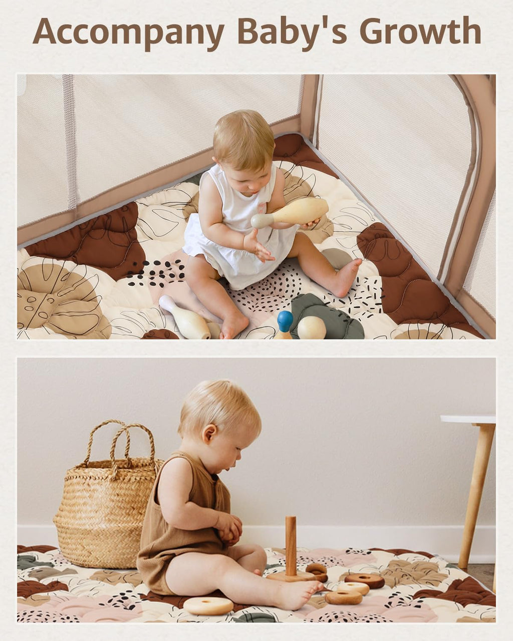 Blissful Diary Baby Play Mats for Floor, 59x59 Inch Thicker and Larger Soft Cushioning Foam Playmats for Babies and Toddlers, Foldable Washable Baby Playpen Mat, Boho Design