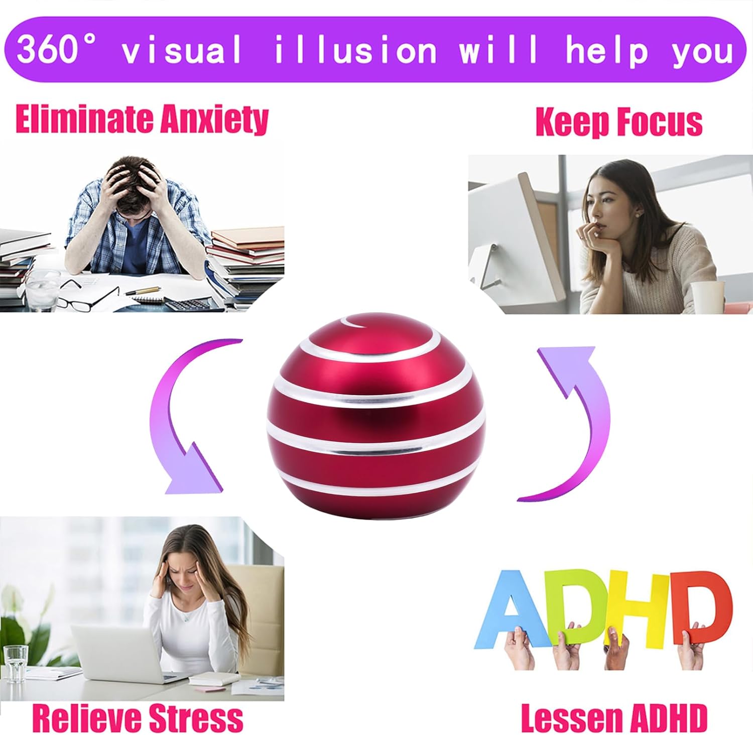 Desk-Fidget-Kinetic-Toys Cool-Gadgets: Cool-Stuff Thing Game Toy for Adult Teen Children Kid, Optical-Illusion Stress Relief Gifts for Man Women Home Office School Christmas Spinning Up 300 Seconds