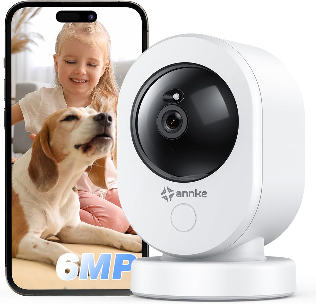 ANNKE 6MP Indoor Security Camera, Crater Por Smart 2.4/5 GHz Wifi Camera with PTZ, Night Vision, Two-Way Audio, Smart Human Detection, Works with Alexa, Ideal for Baby Monitor/Pet Camera/Home Security