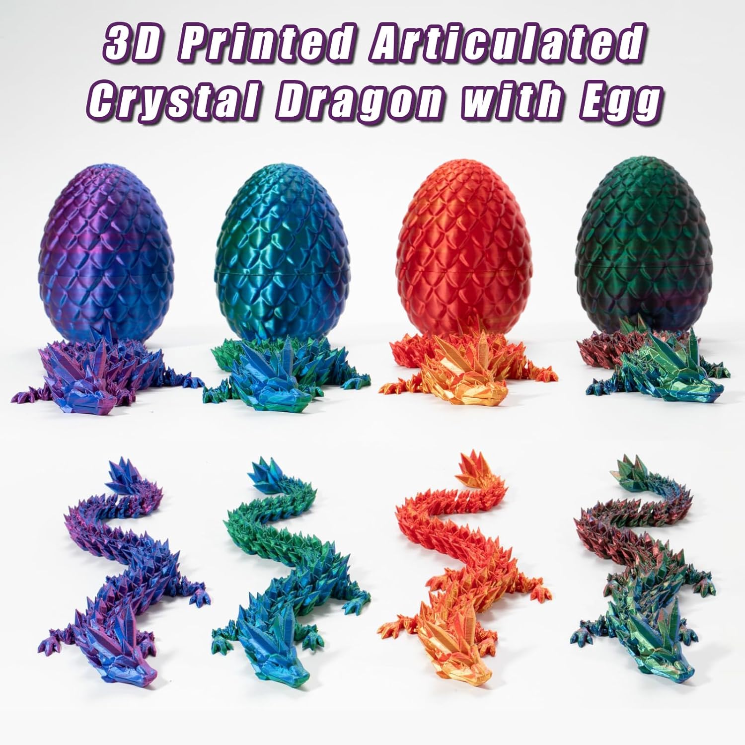 STONESTAR 3D Printed Dragon Fidget Toys, Full Articulated Dragon Crystal Dragon in Egg, Home Office Executive Desk Toys, 11" Dragon with 5" Egg (Laser Purple)