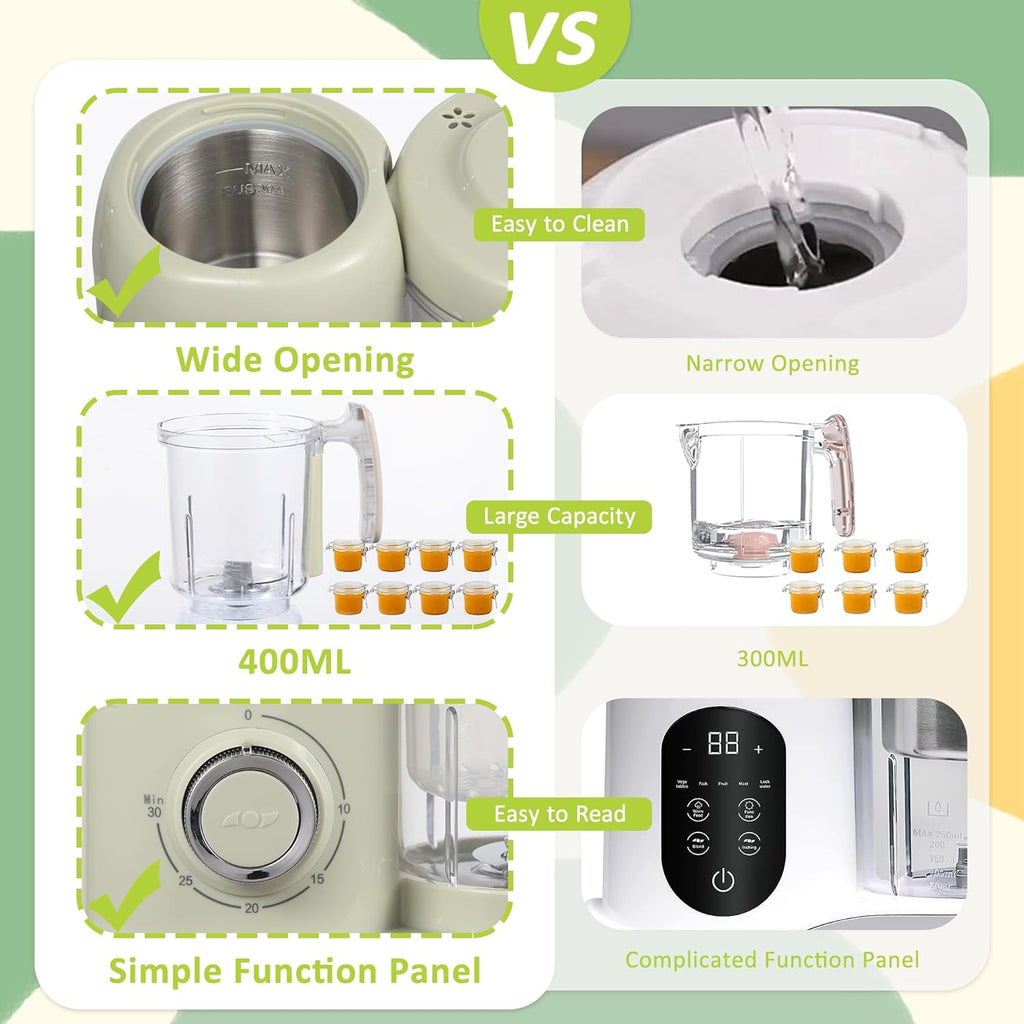 Baby Food Maker, 4 in 1 Baby Food Processor and Steamer, Puree Blender, Multifunctional Baby Puree Maker, Dishwasher Safe (Green)