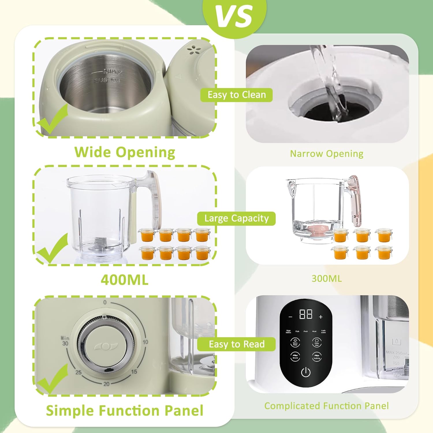 Baby Food Maker, 4 in 1 Baby Food Processor and Steamer, Puree Blender, Multifunctional Baby Puree Maker, Dishwasher Safe (Green)