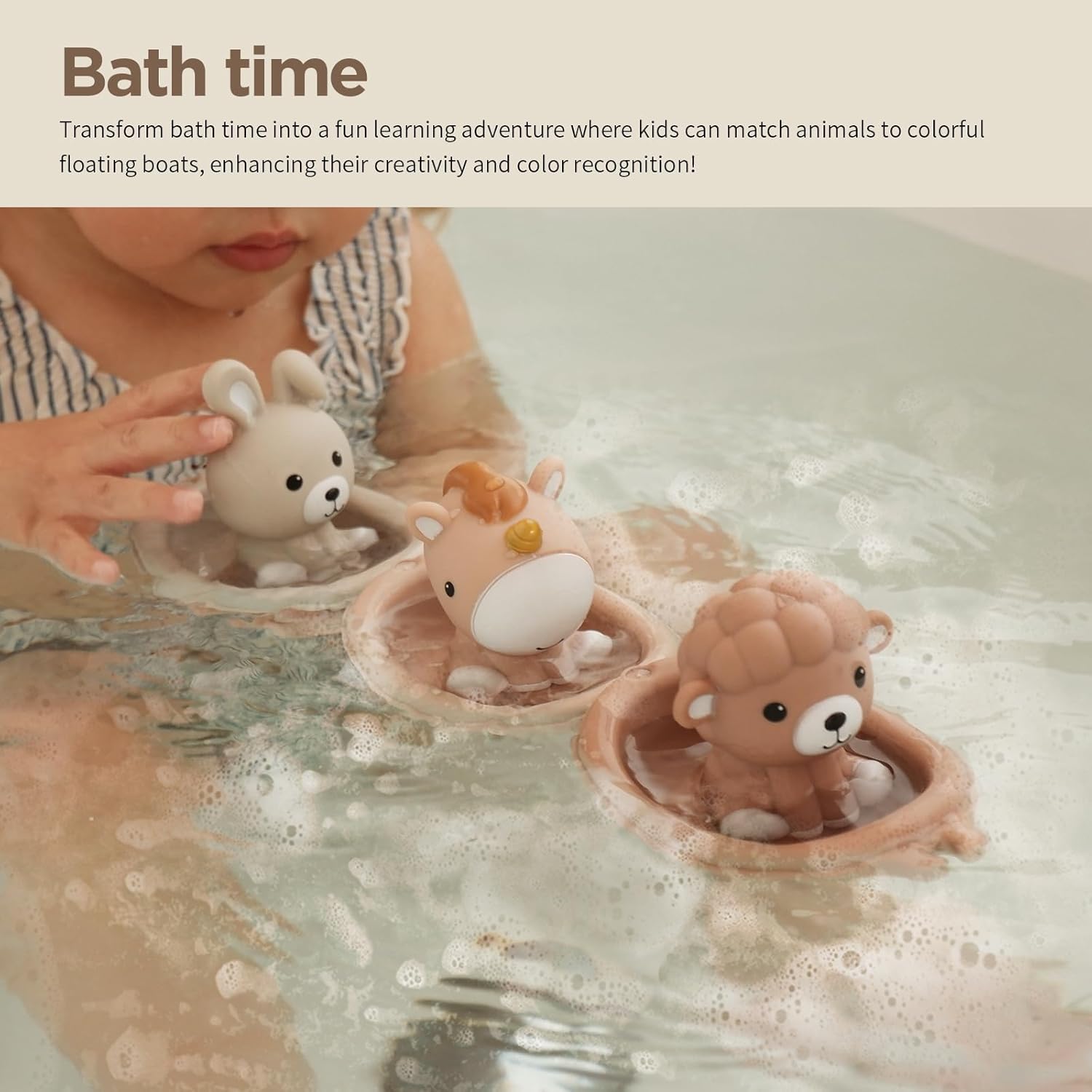 Nueplay Bathtub Toys for Toddlers 18M+，Baby Bath Toys with Animal Finger Puppets，Stackable Boat Train，Gift for Baby & Toddlers Set of 6