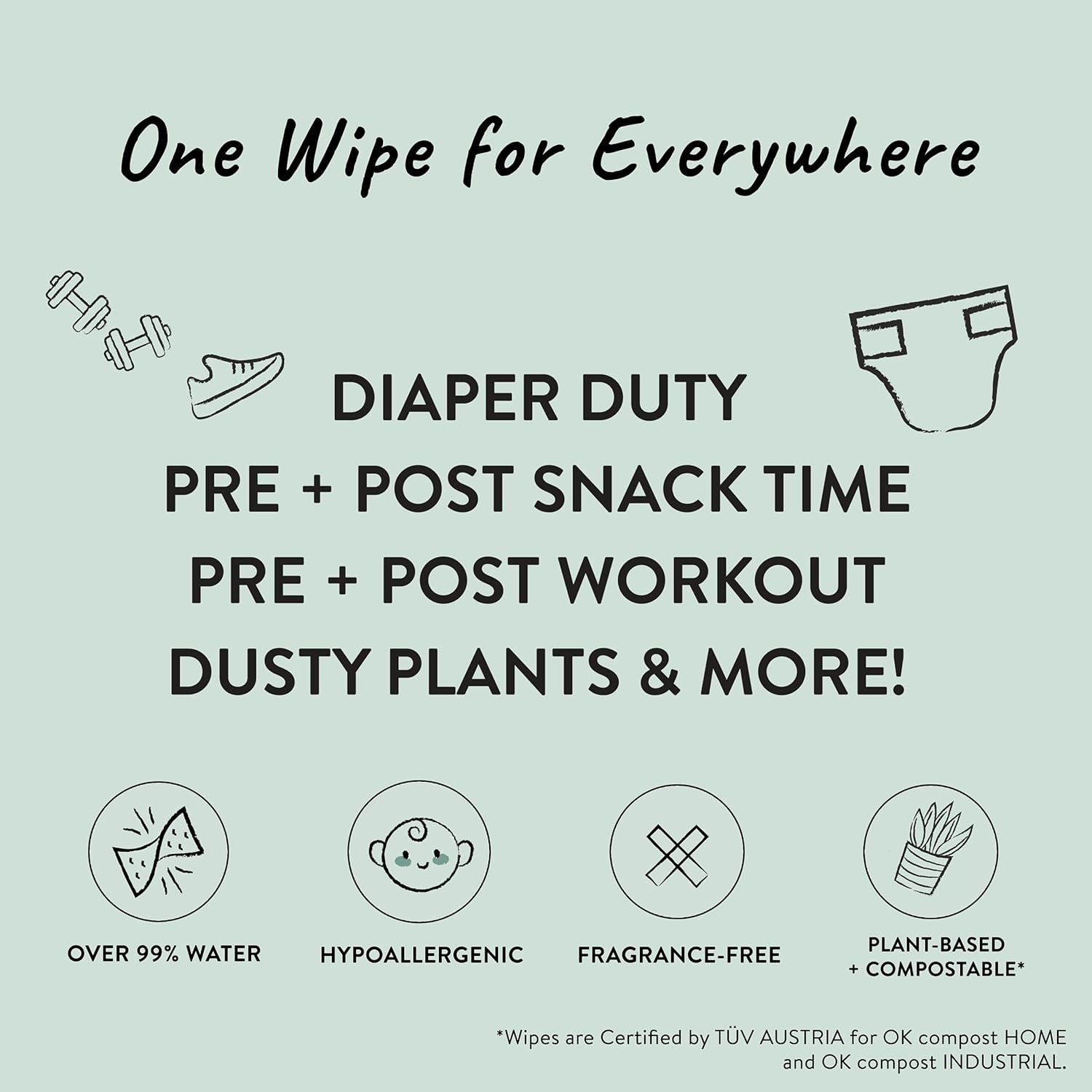 The Honest Company Clean Conscious Multi-Use Wipes | Hypoallergenic + Unscented for Sensitive Skin | Over 99% Water, Compostable, Plant Based, Baby Wipes | Rose Blossom, 60 Count