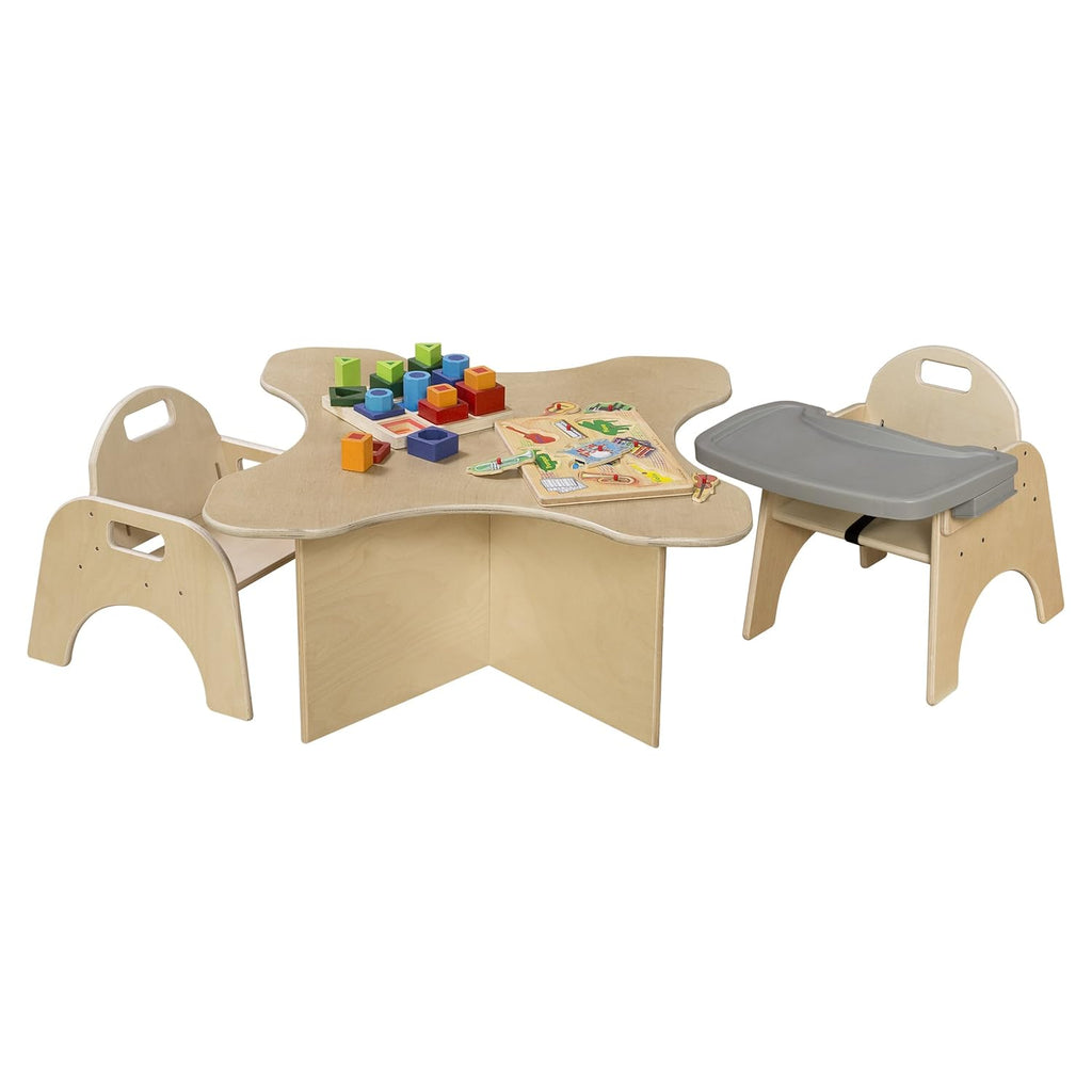 7" H Wooden Stackable Feeding Chair with Removable Tray and 3 Point Harness, Suitable for 12-18 Months Babies Dining & Studying Needs [Fully Assembled]