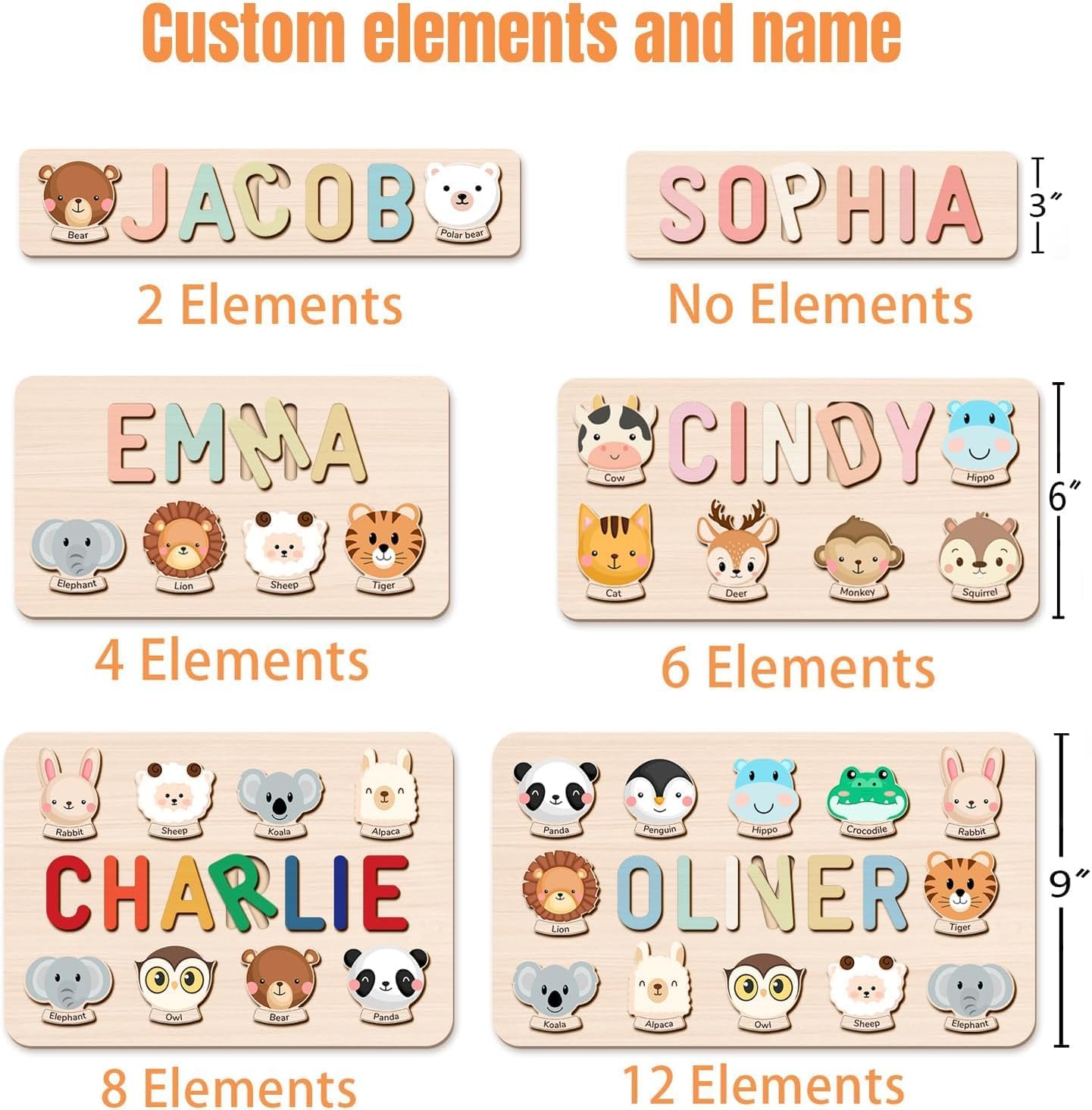 Personalized Name Puzzle for Kids, Personalized Baby Gifts Custom Name Puzzles for Toddlers 1-3 Animal Puzzle, Customized 1st Birthday for Girls & Boys Wooden Puzzle Montessor Toys for Kids