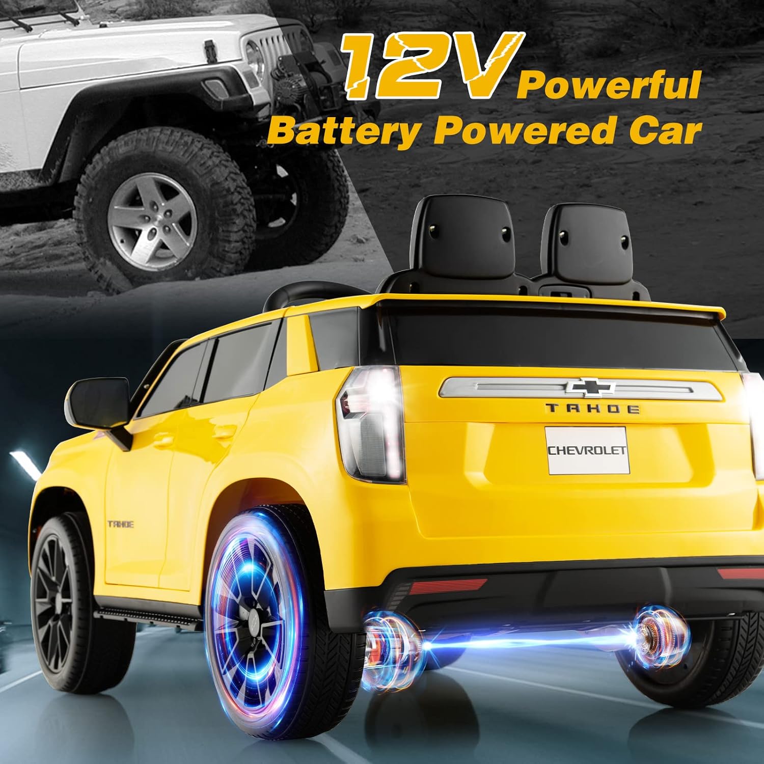 Costzon Ride on Car, 12V Licensed Chevrolet Tahoe Battery Powered Electric Vehicle w/ 2.4G Remote Control, High/Low Speed, Music, Lights, MP3/USB/FM, Spring Suspension, Electric SUV for Kids (Yellow)