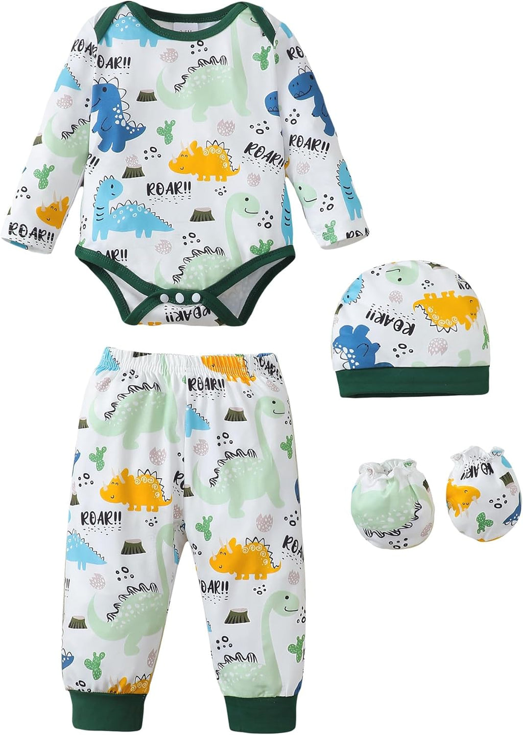NZRVAWS Newborn Baby Boy Girl Clothes Unisex Infant Romper Pants Set Hat 4-Pack Outfits 0-12 Months 16 Pieces Toddler