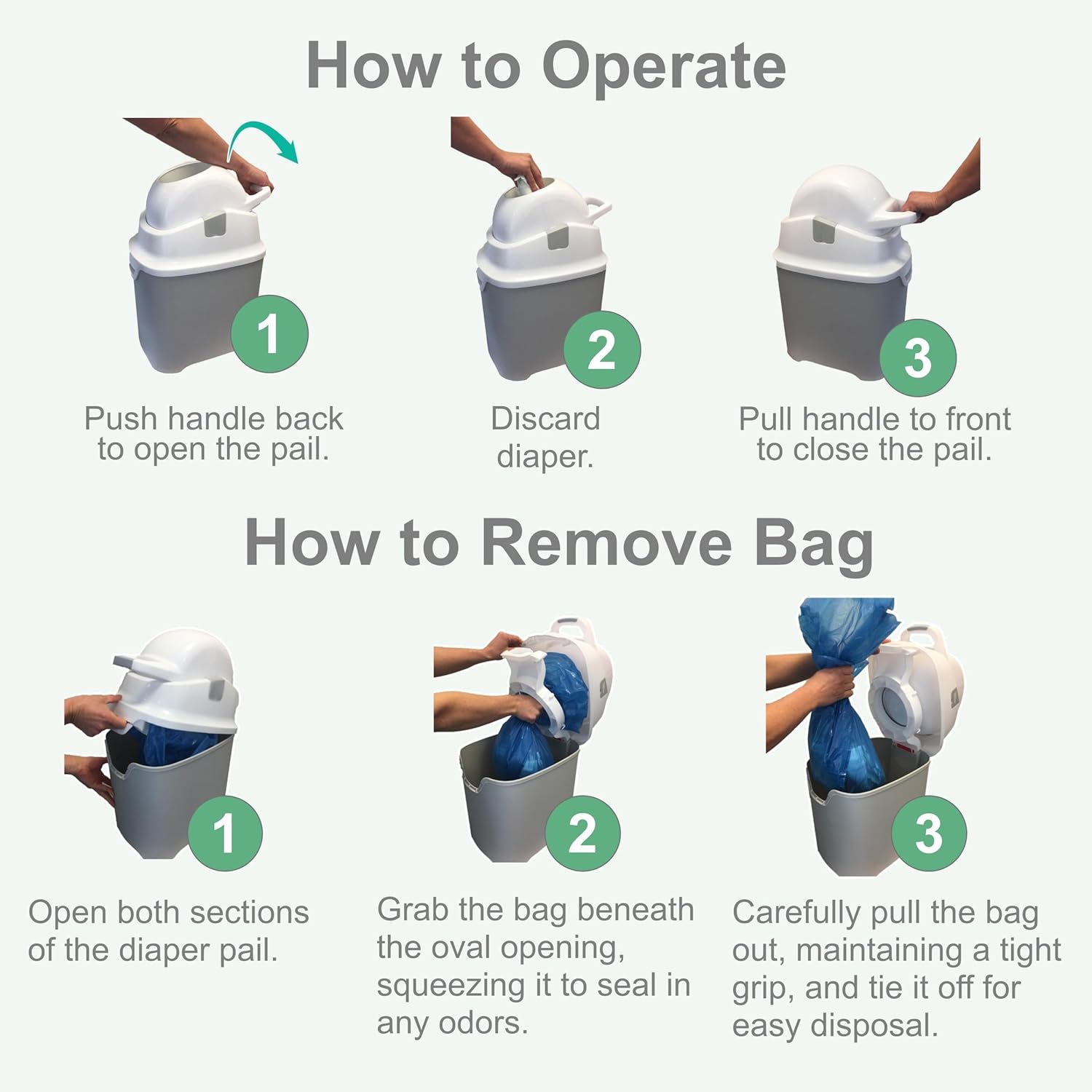 Foundations Mini Diaper Pail with Airtight Lid - Durable & Odorless Diaper Disposal, Large Capacity, Holds up to 30 Newborn Diapers, Refill with Any Bags - Gray