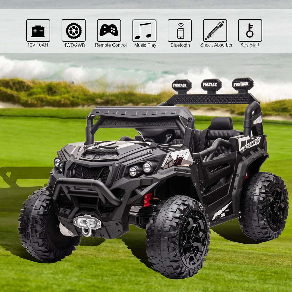 4x4 Kids Ride On Car with Remote Control, 24V Battery Powered Ride On Truck 4WD/2WD Switchable Electric Car for Kids Ride On UTV for Boys with Car Key LED Lights Music, Black…
