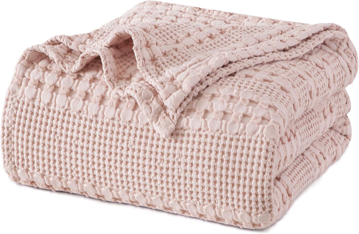 PHF 100% Cotton Waffle Weave Blanket Queen Size, Soft Lightweight Breathable Cozy Summer Blankets for Bed, Luxury Aesthetic Woven Bedding for Home Decor, 90"x90", Pink/Mauve