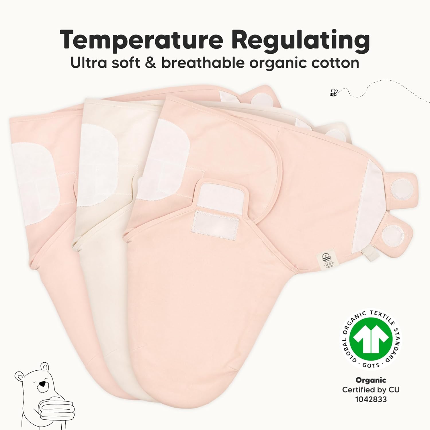 3-Pack Organic Baby Swaddle Sleep Sacks - Swaddles for Newborns, Infant 3-6 Months, Baby Girls, Boys, Soft & Snug Newborn Sleep Sack, Nursery Swaddling Blankets (Angelic, L)