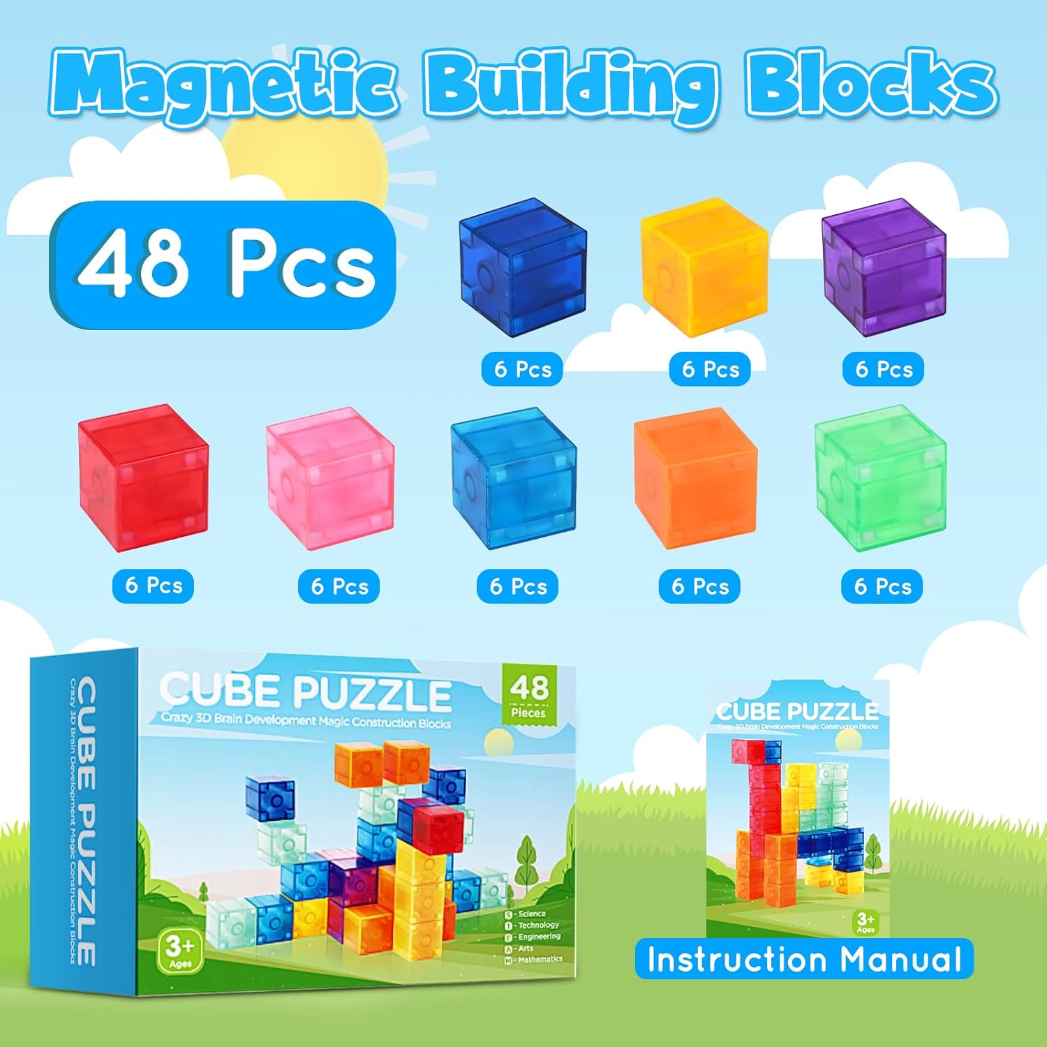 Magnetic Blocks, Magnetic Building Blocks for Toddlers 3+, Montessori Toys Preschool STEM Educational Sensory Magnet Tiles for Kids Boys and Girls Classroom Must Haves