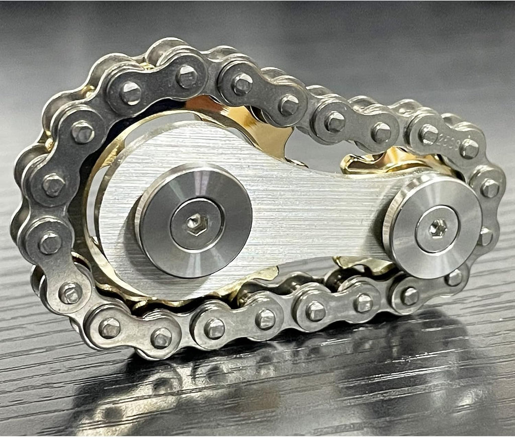 Sprocket Fidgets Chain Stainless Steel Fidget Cube Gears Linkage Bike Chain Novelty Fidget Block Kinetic Desk Toy Metal EDC Focus Meditation Break Bad Habits ADHD (Gold)