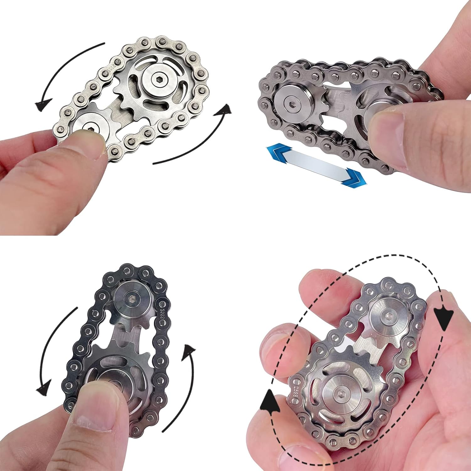 Chain Gear Fidget Spinner, Metal Sprocket Chain Fidget Toy, Stress Anxiety Relief Fidget Toy, Bike Chain Gears Novelty Toy,Metal EDC for Anxiety Relieve Boredom ADHD Autism(Silver)