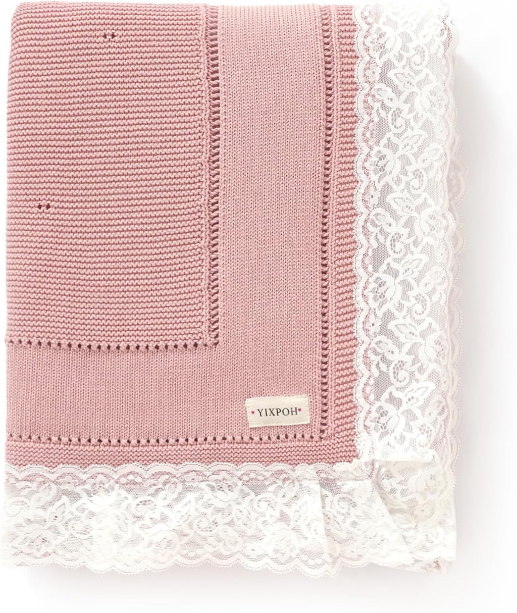 100% Organic Cotton Baby Blanket Knitted Softer Receiving Swaddle Warm Cozy Cuddle Crib Blanket for Newborns Infants Toddlers Boy and Girls Blush Pink