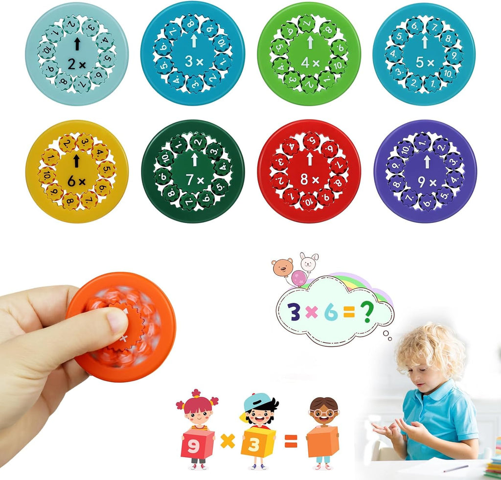 Math Fidget Spinner,9pcs Double Side Math Fidget Toy Multiplication&Division, New Math Facts Fidget Spinners Toys Game for Kids Basic Arithmetic Learning & Education