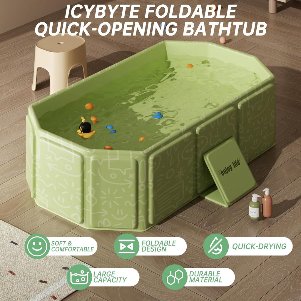 Baby Foldable Kids Bathtub for Infants to Toddler with Non-Slip Base,Easy Storage,Perfect for Small Spaces,Graffiti Green