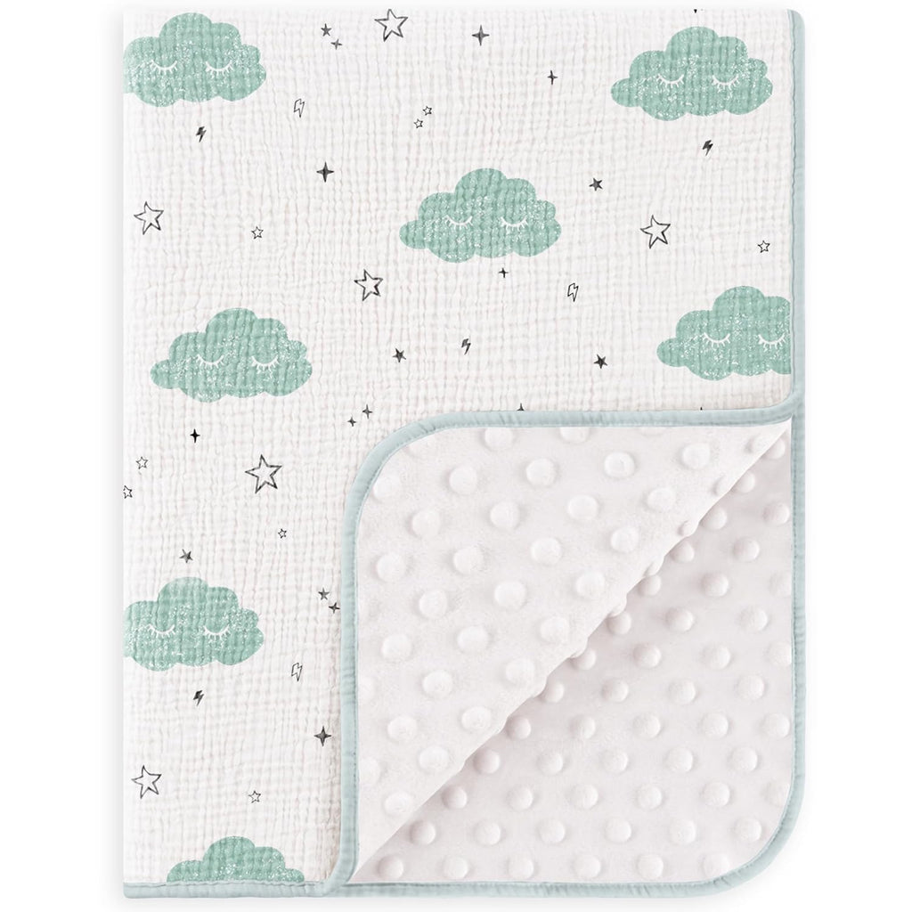 Susurration Baby Blanket for Unisex Boys Girls, Soft Nursery Minky Blanket with Muslin Cotton Front and Dotted Fleece Back, Receiving Blanket for Baby Newborn Infant, 30x40inch (Cloud)