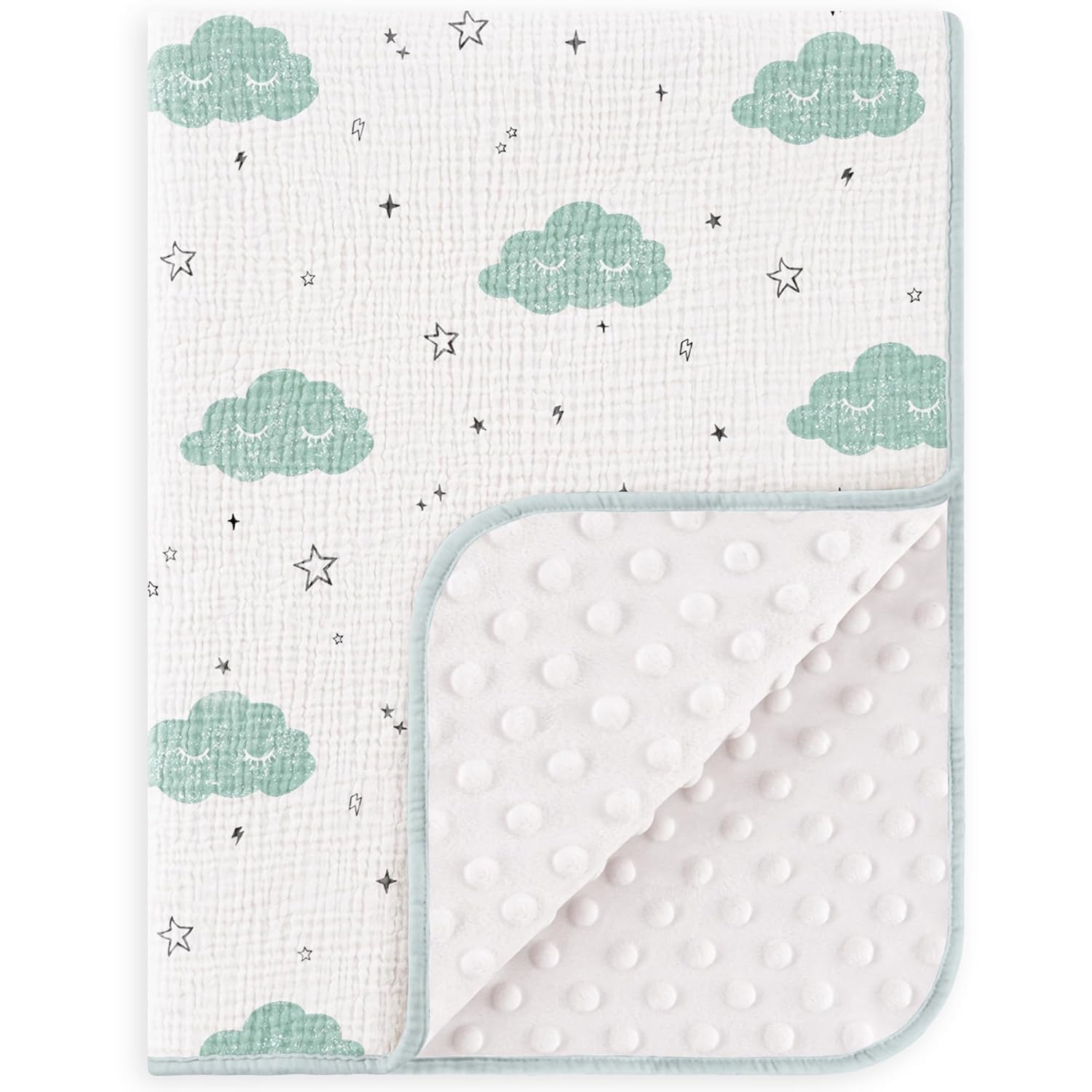 Susurration Baby Blanket for Unisex Boys Girls, Soft Nursery Minky Blanket with Muslin Cotton Front and Dotted Fleece Back, Receiving Blanket for Baby Newborn Infant, 30x40inch (Cloud)