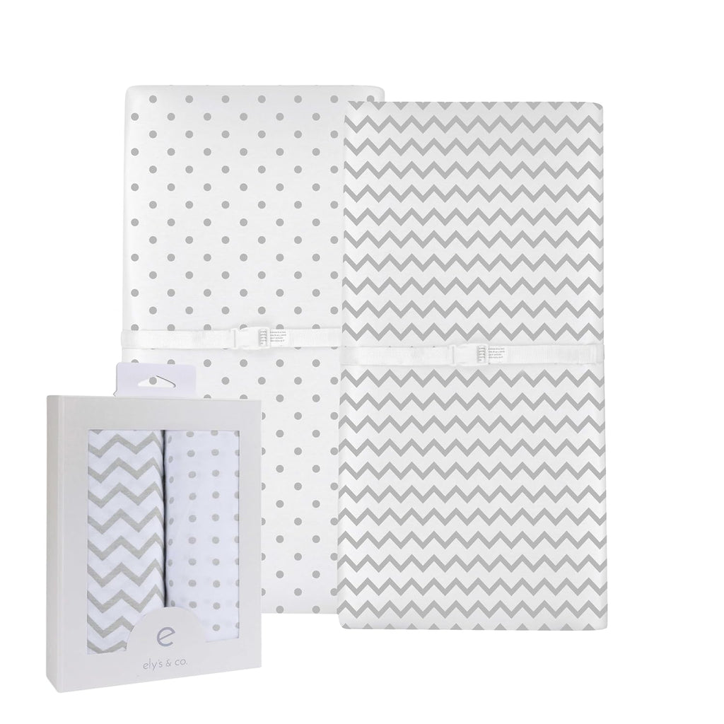 Changing Pad Cover 2 Pack - Baby Changing Pad Cover with 100% Jersey Cotton - Changing Pad Covers for Girls and Boys, Newborn Essentials (Grey Chevron and Polka Dots)