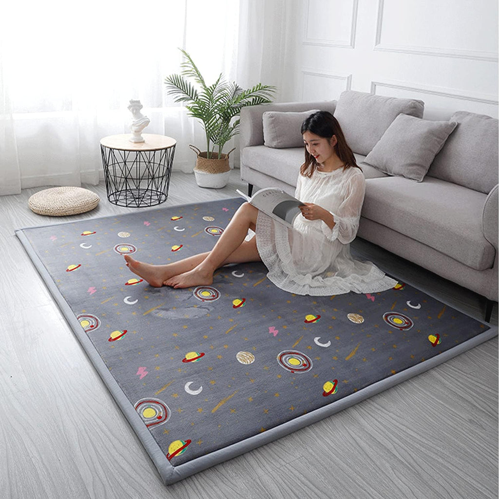 Loartee Coral Velvet Area Rug - 1" Thick Memory Foam Baby Play Mat, Washable Toddler Carpet, Home Decor for Living Room, Nursery, Kids Bedroom, Astral Gray, 4'11"x4'11"