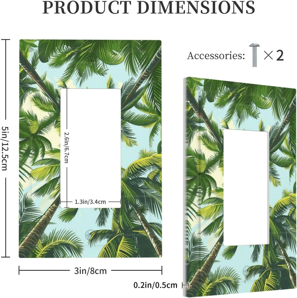 Summer Sky Coconut Palms Trees Green Plants Leaf Decorative Outlet Covers 1 Gang Single Rocker Light Switch Cover Plate Wall Plates GFCI Faceplate for Bed Room Living Room Decor