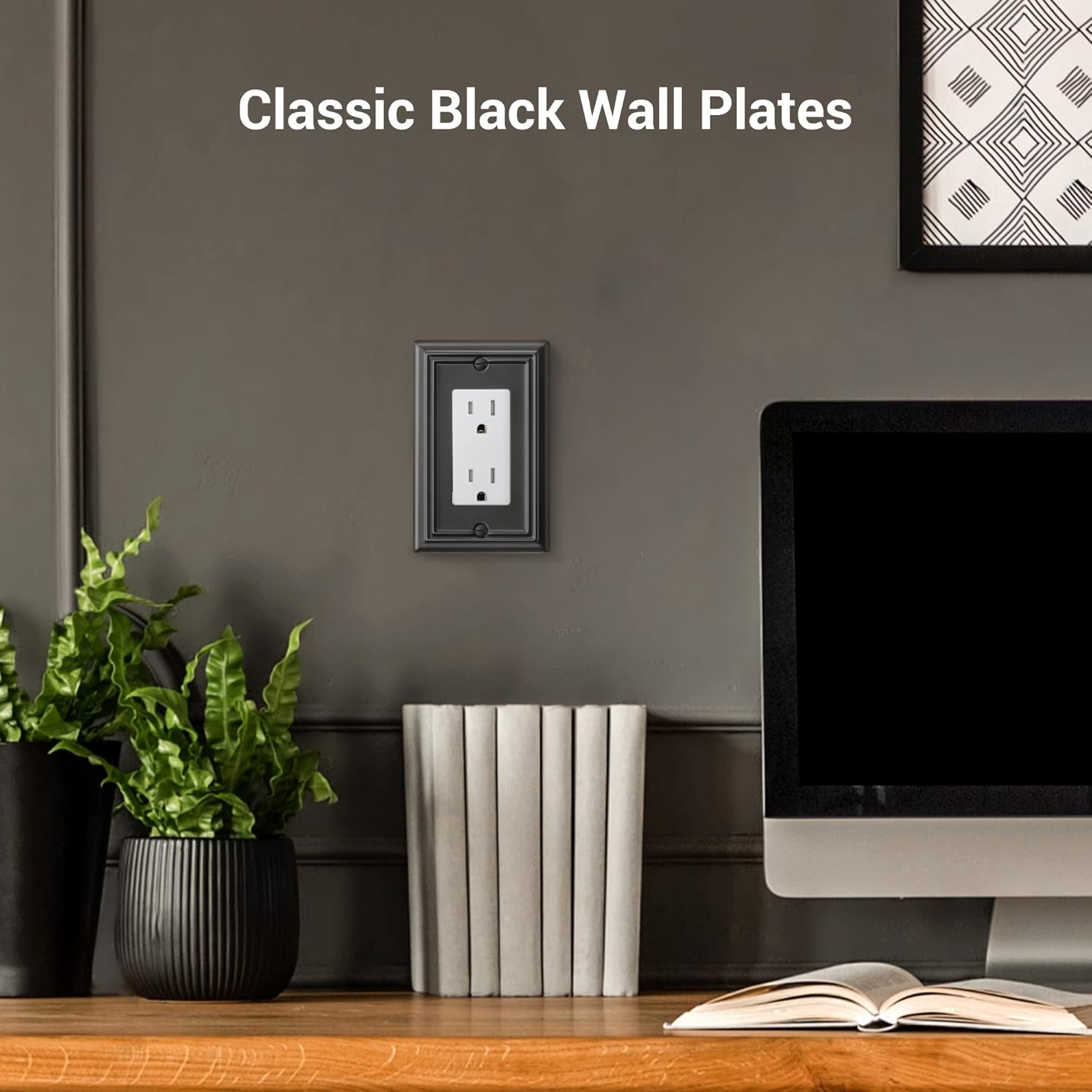 DEWENWILS Metel Decorator Outlet Cover, 4-Pack Wall Plates for Electrical Outlets, GFCI, Dimmer Switch, Black Finish