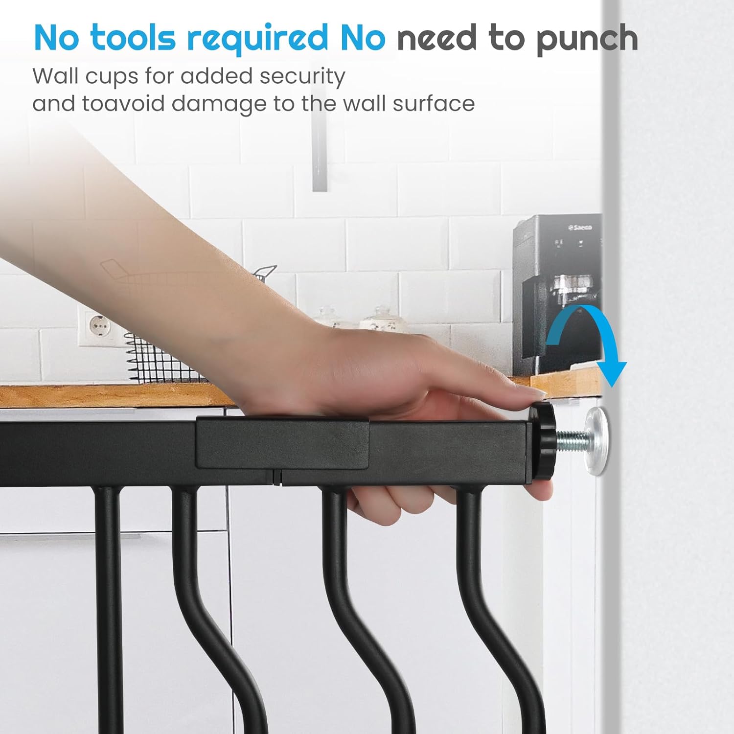 Extra Wide Baby Gate for Stairs Doorways with Door, 30" Tall 47.7-57.1" Wide Easy Install Dog Gate Indoor, Safety Metal Pressure Mounted Pet Gate with Walk-Thru Auto Close for the House, Black