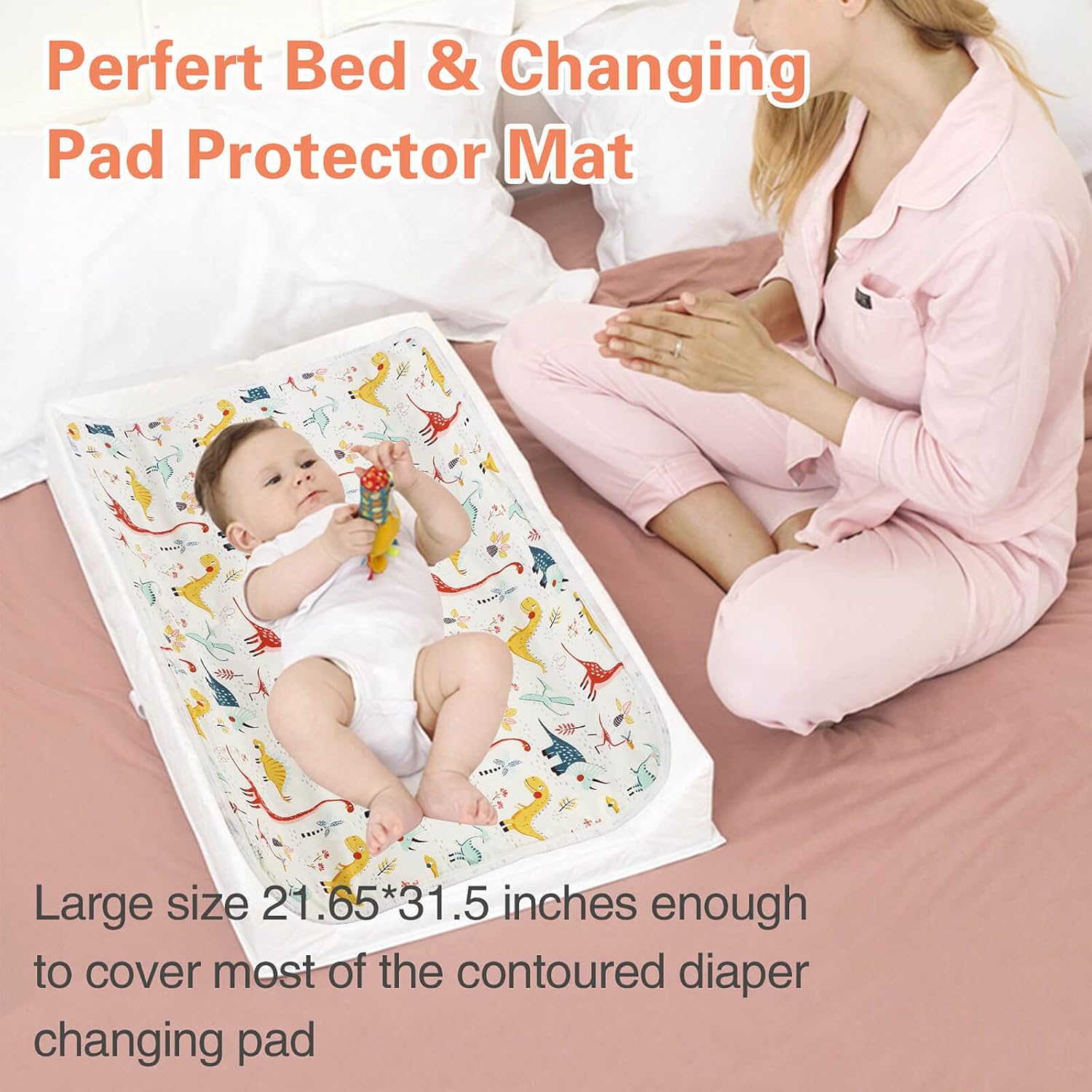 Baby Diaper Changing Pad, 21 5/8" x 31.5" Waterproof Changing Pad Liners 2Pack - Reusable Soft and Absorbent Portable Changing Mat(Dinosaur2PCS)