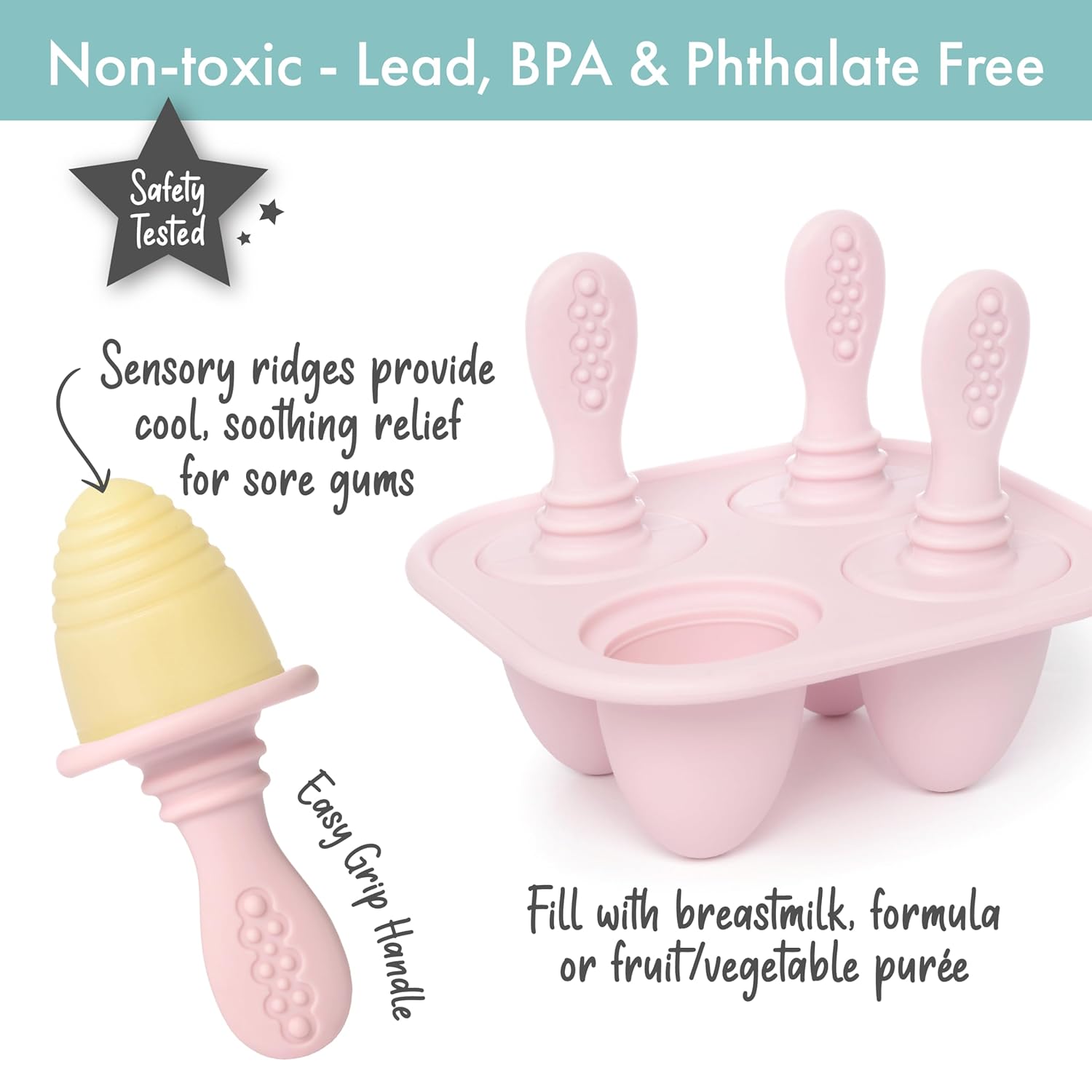 PrimaStella Silicone Petite Pops - Baby Popsicle Mold - BPA Free - Dishwasher Safe - 4 months+ (Dusty Rose Teether Pops)
