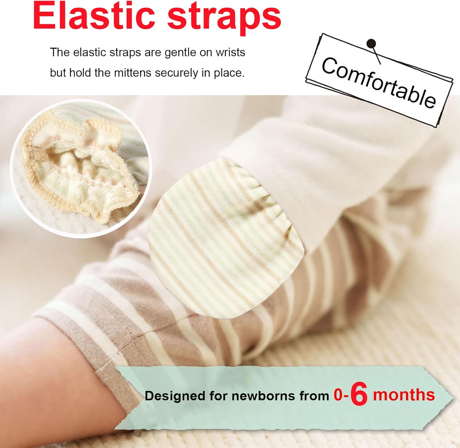 Newborn Mittens No Scratch 100% Cotton Mitts Boy Girl baby mittens 0-6 months 6 Pack