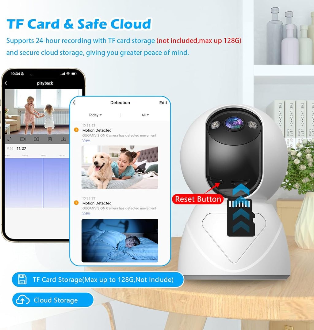 Indoor Pan/Tilt Security Camera, 5G WiFi Home Cameras for Baby Monitor/Pet Camera, Auto-Focus and Zoom, Motion Detection, 2-Way Audio, Siren, Color Night Vision, Cloud & SD Card Storage