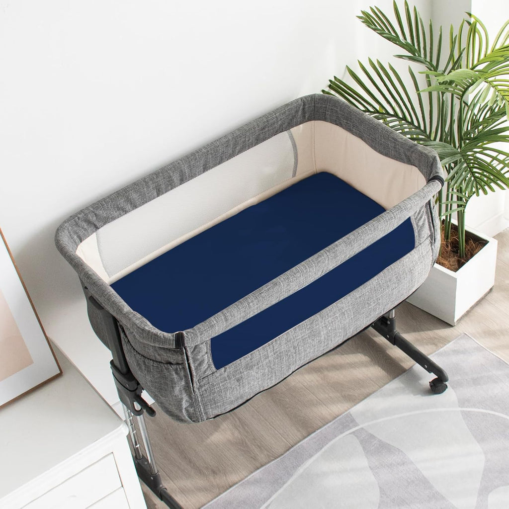 Waterproof Bassinet Sheets Fit for Miclassic, Baby Delight, TCBunny, Milliard, Dream On Me Traveler/Skylar and Other Bedside Sleeper Bassinet Mattress, Ultra Soft Microfiber Sheets, Grey & Navy