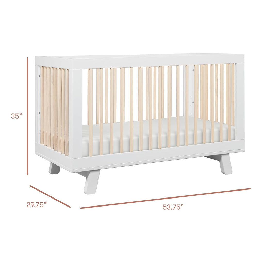 Babyletto Hudson 3-in-1 Convertible Baby Crib with Wooden Toddler Bed & Daybed Conversion - Easy to Assemble & GREENGUARD Gold Certified - 4 Adjustable Mattress Heights - White & Washed Natural