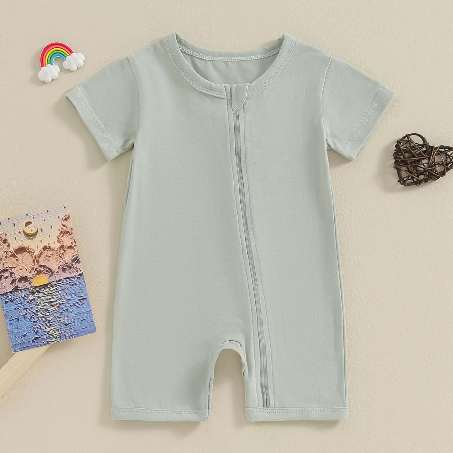 Merqwadd Baby Boy Girl 2 Pack Romper Short Sleeve Zipper Jumpsuit Plain Summer Clothes