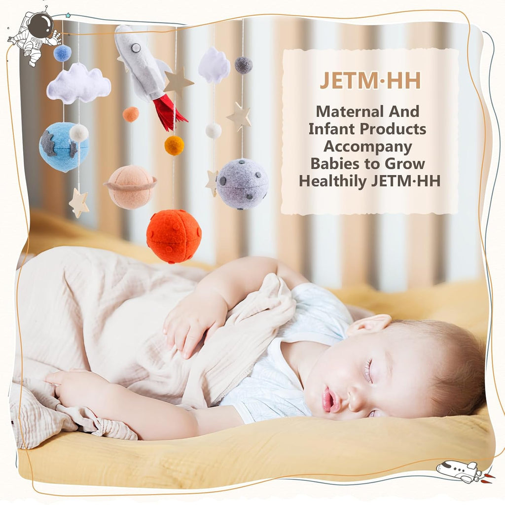 Baby Crib Mobile for Boys Girls | Felt Space Nursery Mobile Wooden Mobile for Crib | Astronaut Space Theme Nursery Bed Decoration Baby Mobile for Crib | Gift for Newborn Nursery Decor